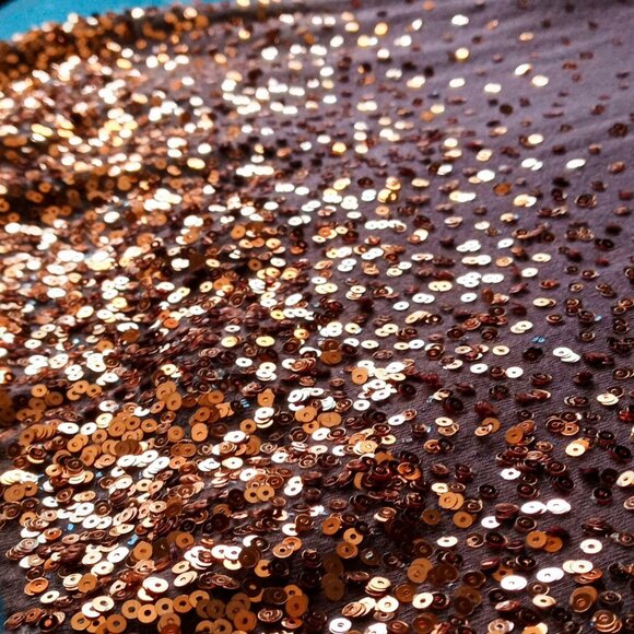 Cool Shimmery Maurice’s Copper Gold Sequins Rock-n-Roll Brown Short Sleeve Top - Picture 4 of 16